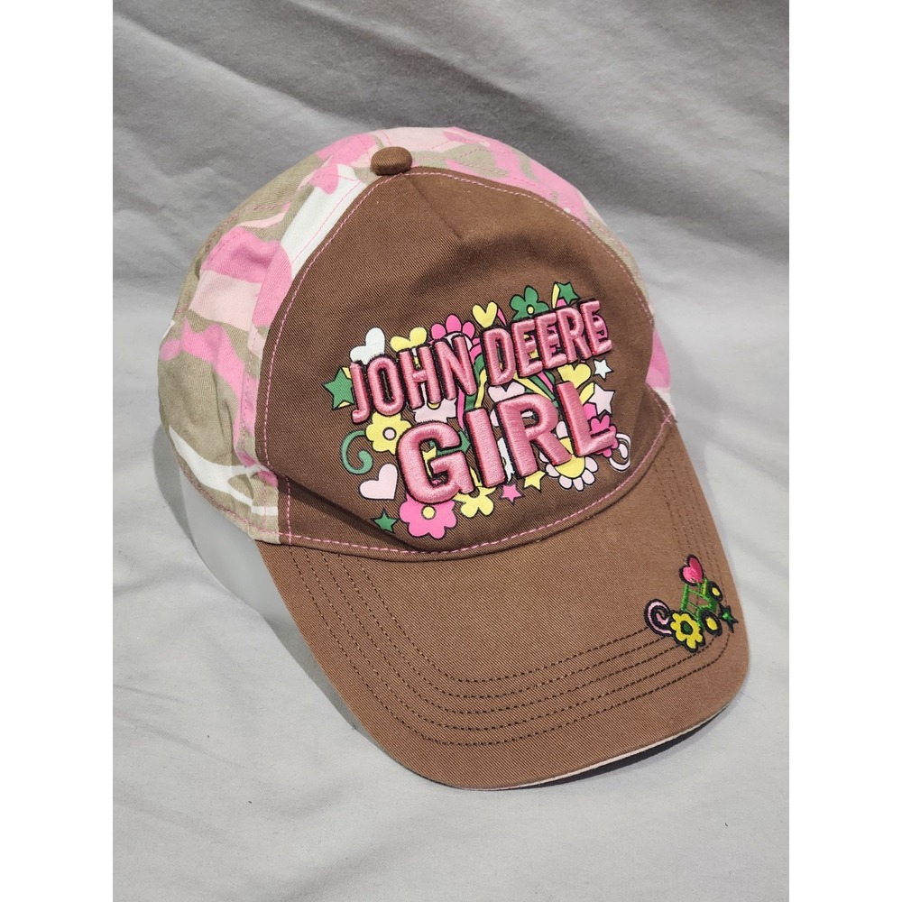 John Deere Girl Pink Camo Brown Hat Cap Flowers Hearts Tractor Toddler Kids